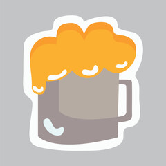 Food sticker of colorful set. Captivating illustration of a beer mug, expertly designed in a whimsical cartoon style, set against a pristine background. Vector illustration.