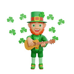 3D illustration of St. Patrick's Day character leprechaun playing a melody on his guitar