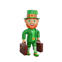 3D illustration of St. Patrick's Day character leprechaun holding two briefcases