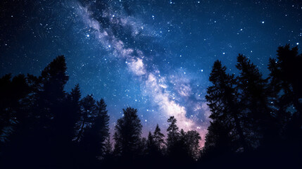 Beautiful night sky, milky way and trees