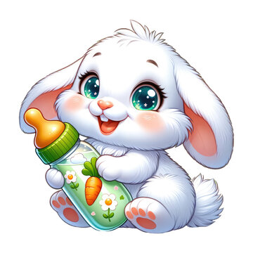 Cute Bunny with Baby Bottle Illustration