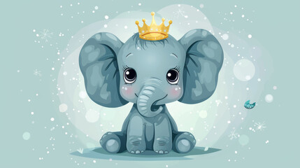 Illustration of a cute baby elephant with a crown