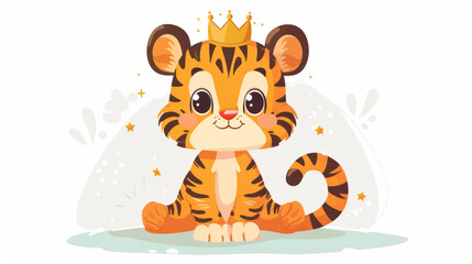 Illustration of a cute baby tiger with a crown
