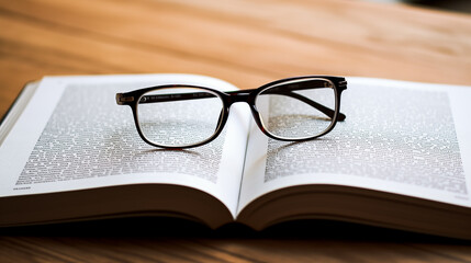 A pair of glasses lying on top of an open textbook, highlighting a successful exam passage