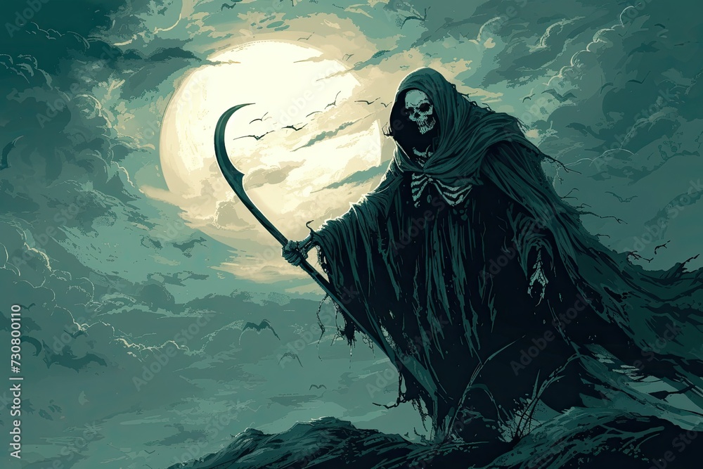 Wall mural illustration of a scary grim reaper death