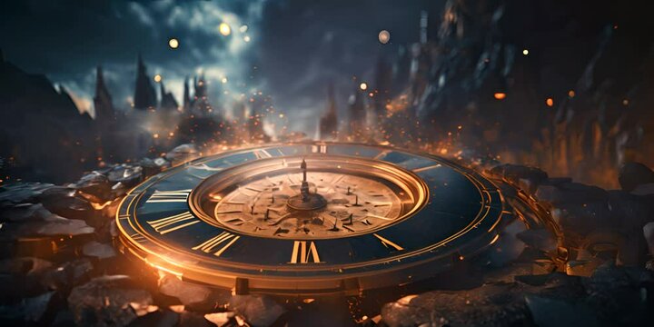 Time travel concept. Time travel clock. 4K video