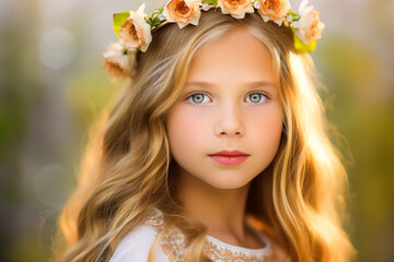 Naklejka premium Young girl wearing dried rose crown.