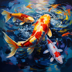 Colorful koi fish swimming in a pond.