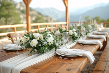 Wedding Reception on a Wooden Deck: A Romantic Outdoor Setting Generative AI
