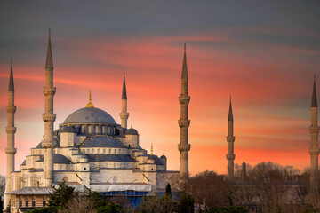 Blue Mosque Sultanahmet Camii famous historical mosque in old center of Istanbul, The Sultanahmet...