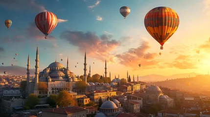 Photo sur Plexiglas Tower Bridge Istanbul,  air hot ballon travel concept