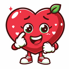Cartoon red heart character with funny face vector