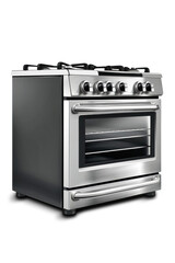 Obraz premium A gas stove with four burners built into the kitchen, isolated on a white background.