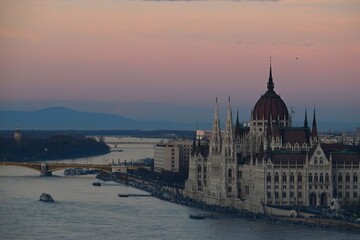 View of the famous Parliament building "Országház" at the Danube river, Budapest, Hungary