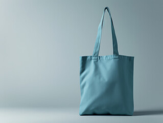 A blank blue tote bag on a neutral background, with space for branding or design mockup.  Ai generative
