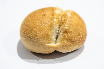 fresh roll, bread, close-up view, on a light background, blurred background, bakery, baking bread, rolls
