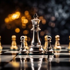 Regal Chess Pieces on a Board with Strategic Focus. Generative ai