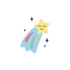 Sticker of colorful set. An adorable illustration feature a sweet star design in a playful cartoon style against a soothing white background. Vector illustration.