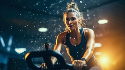 Dynamic Indoor Cycling Class with Energetic Atmosphere. Generative ai