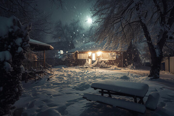Winter night house