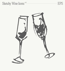 A two wine glasses with splash drinks. Hand drawn vector illustration, sketch of an icon.