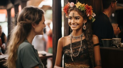 Beautiful woman with model looks, participating in local freelancer events in Bali.