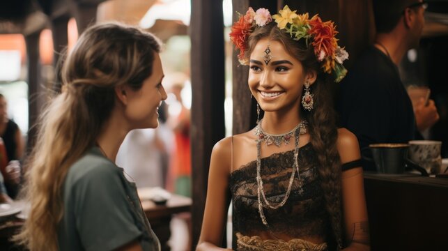 Beautiful woman with model looks, participating in local freelancer events in Bali.
