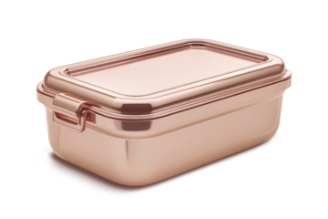 A photo of a sizable metal container with a lid, designed for storing and transporting food, placed on a clean white background. Isolated