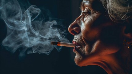 Fototapeta premium Contemplative Senior Woman with a Cigarette. Generative ai