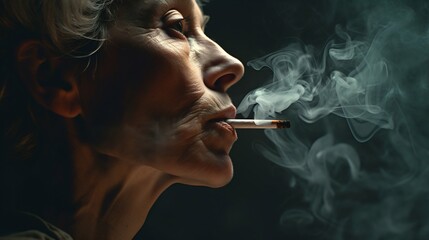 Contemplative Senior Woman with a Cigarette. Generative ai