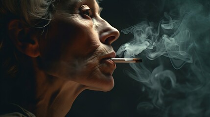 Obraz premium Contemplative Senior Woman with a Cigarette. Generative ai
