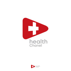 Play button with plus cross icon medical logo. Usable for business, science, healthcare, medical, hospital and doctor chanel design vector