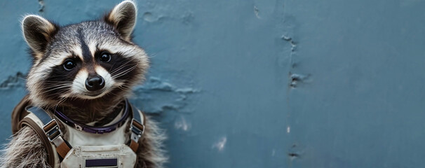 Funny raccoon astronaut in a space suit with a touch of cosmic charm.