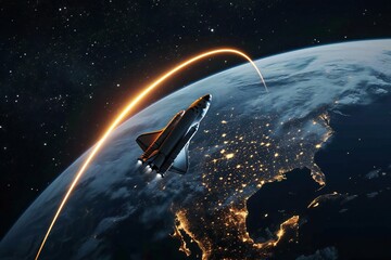 Obraz na płótnie Canvas Space shuttle rocket flying.