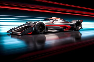 Side view of a racing car leaning into a turn, showcasing the aerodynamics and performance of the...