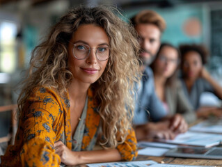 Fototapeta premium Group of People Sitting at Table With Papers
