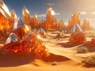 Sands of Radiance: Crystal Towers and Abstract Refractions in Warm Amber Tones