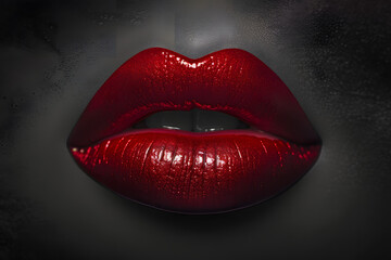 Luscious Red Lips on Dark Misty Background