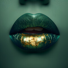 Emerald and Gold Artistic Lip Makeup