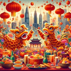 Chinese New Year Festival, celebrating the new year. Generative AI.