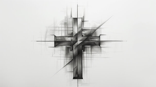 Catholic cross skillfully sketched with geometric finesse