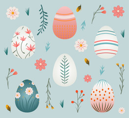 Fototapeta na wymiar Easter eggs and flower vector pattern 001