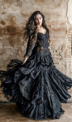 Beautiful Spirited Spanish Woman Dancing Flamenco with a Beautiful Dress Traditional Spain Folklore Wallpaper Digital Art Magazine Background Poster Card