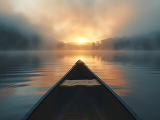 Serene Sunrise Canoe Trip on Misty Lake