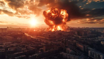 Foto op Plexiglas Nuclear explosion in Moscow city. Ultra sharp vertical photography. © kilimanjaro 