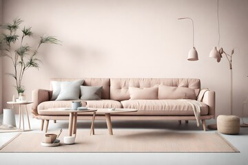 Experience the charm of Scandinavian minimalism with a pristine sofa and coffee table set against...