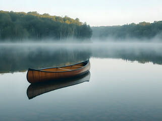 Tranquil Morning Lake with Canoe
