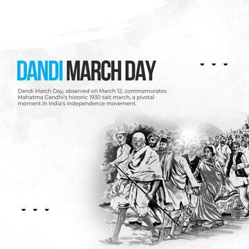Dandi March Day Poster - Marching Figures on Orange Background: Celebrate Dandi March Day with this striking poster depicting the iconic march on a vibrant orange background.