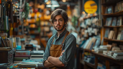 Fotobehang Portret of a young man in a bookstore © Susca Life