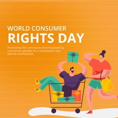 Naklejka premium World Consumer Rights Day Poster - Shopping Cart: Promote World Consumer Rights Day with this informative poster featuring a shopping cart and a message about consumer rights